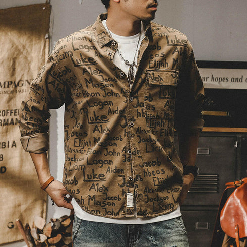 Long-sleeved Retro Printed Shirt P0125