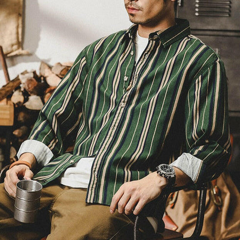 Retro Striped Color Matching Shirt P0093