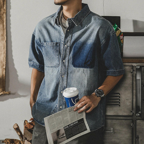 Retro Washed Tooling Denim Shirt P0133