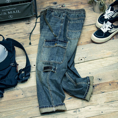 Straight Jeans Loose Multi-Pocket Pants P0378