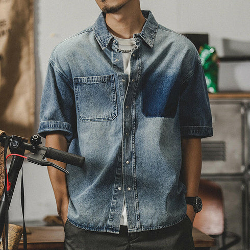 Retro Washed Tooling Denim Shirt P0133