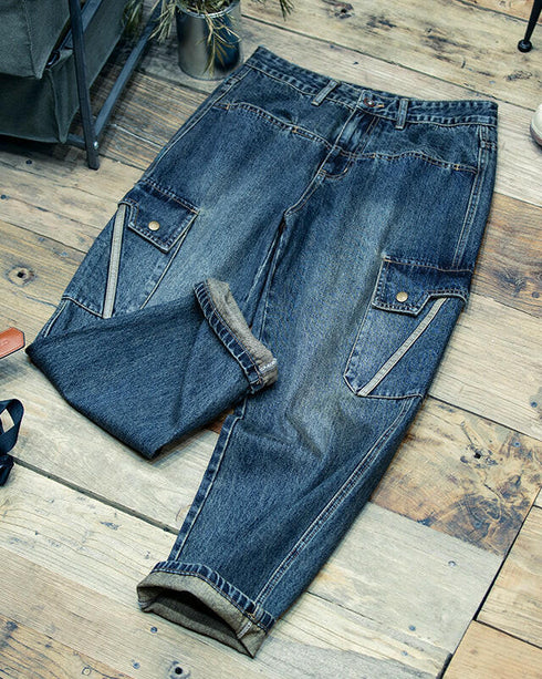 Side Flap Work Detail Denim Jeans P0381
