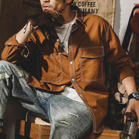 Simple White Stitch long-sleeved shirt P0107