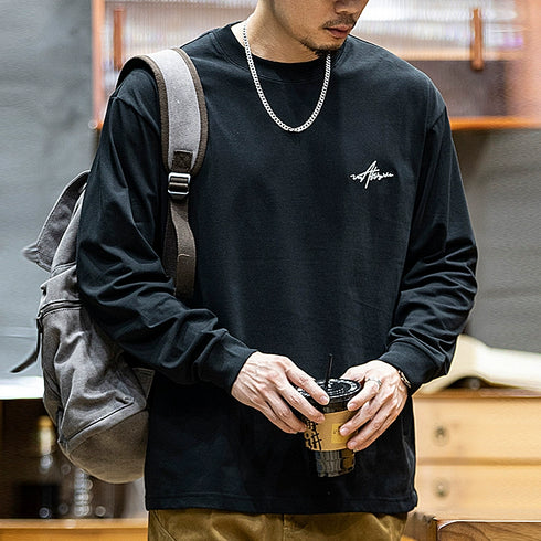 Embroidery Long-sleeved Loose Round Neck T-shirt P0518