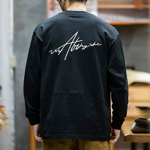 Embroidery Long-sleeved Loose Round Neck T-shirt P0518