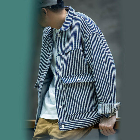 Striped Denim Loose Casual Jacket P0458