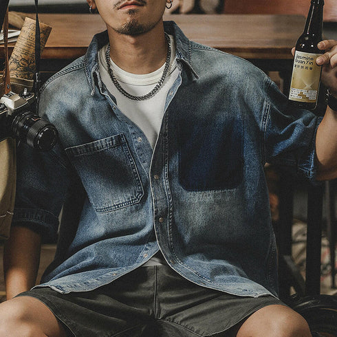 Retro Washed Tooling Denim Shirt P0133