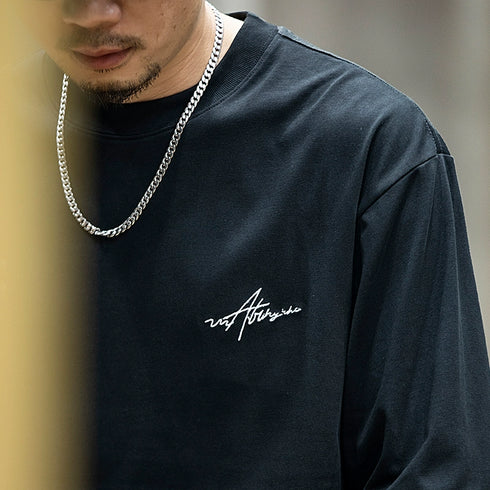 Embroidery Long-sleeved Loose Round Neck T-shirt P0518