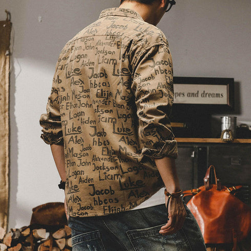 Long-sleeved Retro Printed Shirt P0125