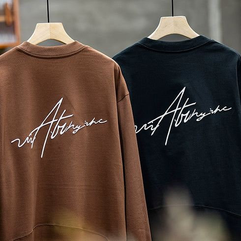 Embroidery Long-sleeved Loose Round Neck T-shirt P0518