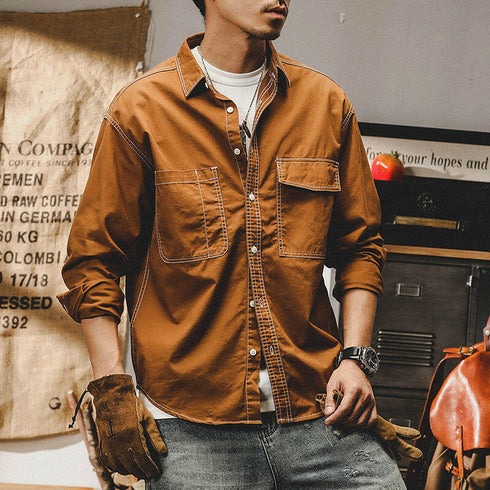 Simple White Stitch long-sleeved shirt P0107