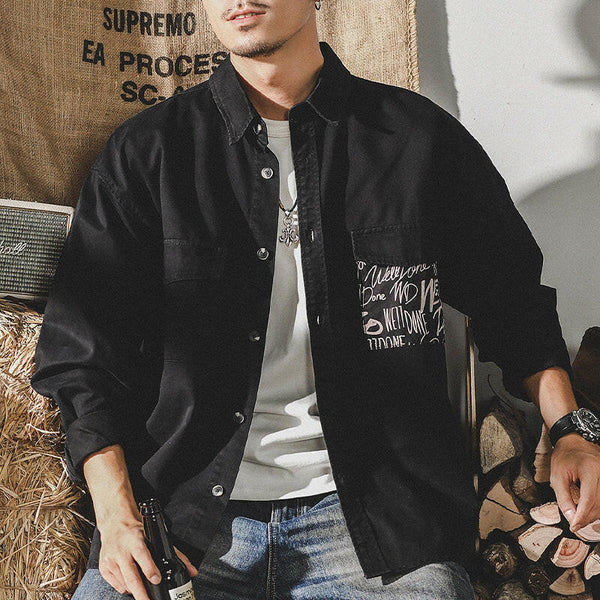 Pocket Print Long-sleeved Tooling Shirt P0114