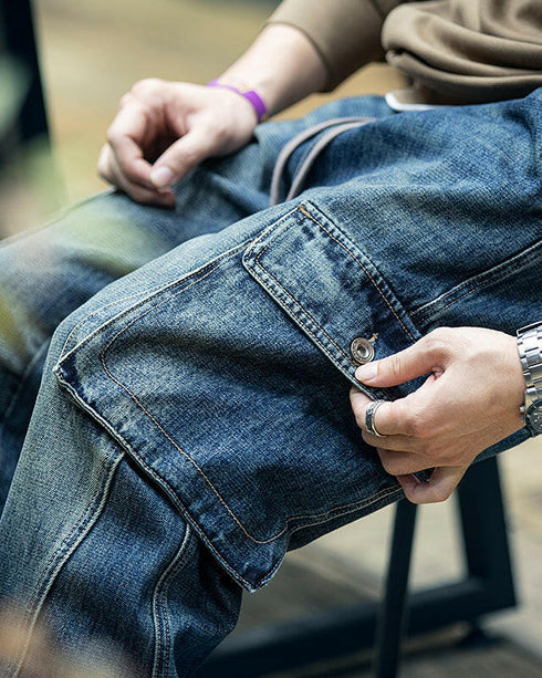 Vintage Wash Cargo Jeans P0411