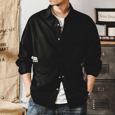 Pocket Long-sleeved Loose Shirt P0092