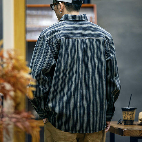 Striped Long-Sleeved Loose Shirt P0377