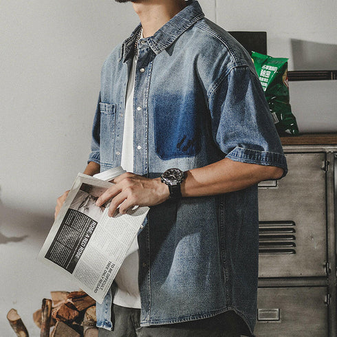 Retro Washed Tooling Denim Shirt P0133