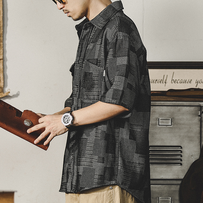 Plaid Denim Shirt Short-sleeved P0985 – PEAK BLUE (ピークブルー)