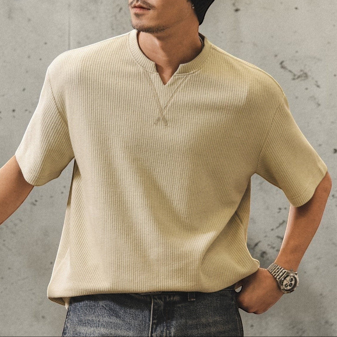 リブキーネック半袖Tシャツ P2003 – PEAK BLUE (ピークブルー)