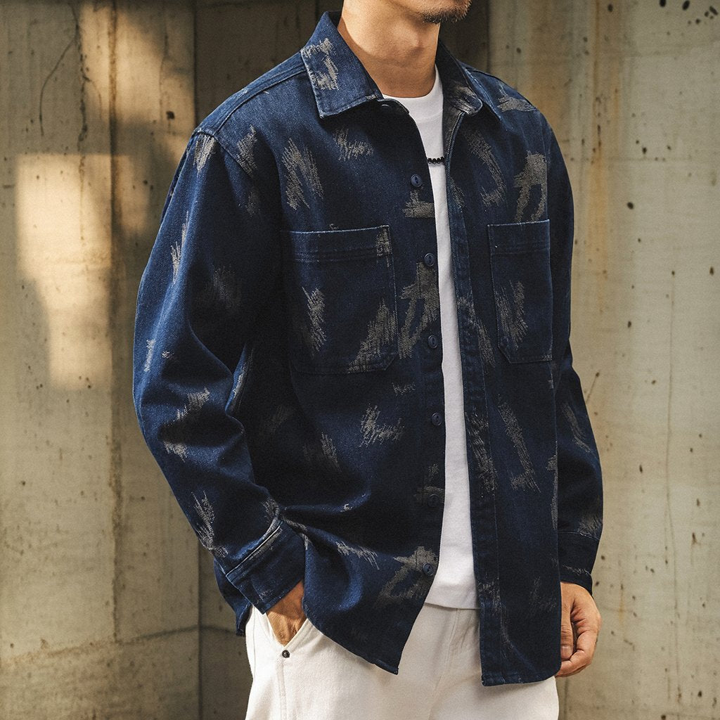 Vintage Brush Pattern Long Sleeve Shirt P1843 – PEAK BLUE (ピーク